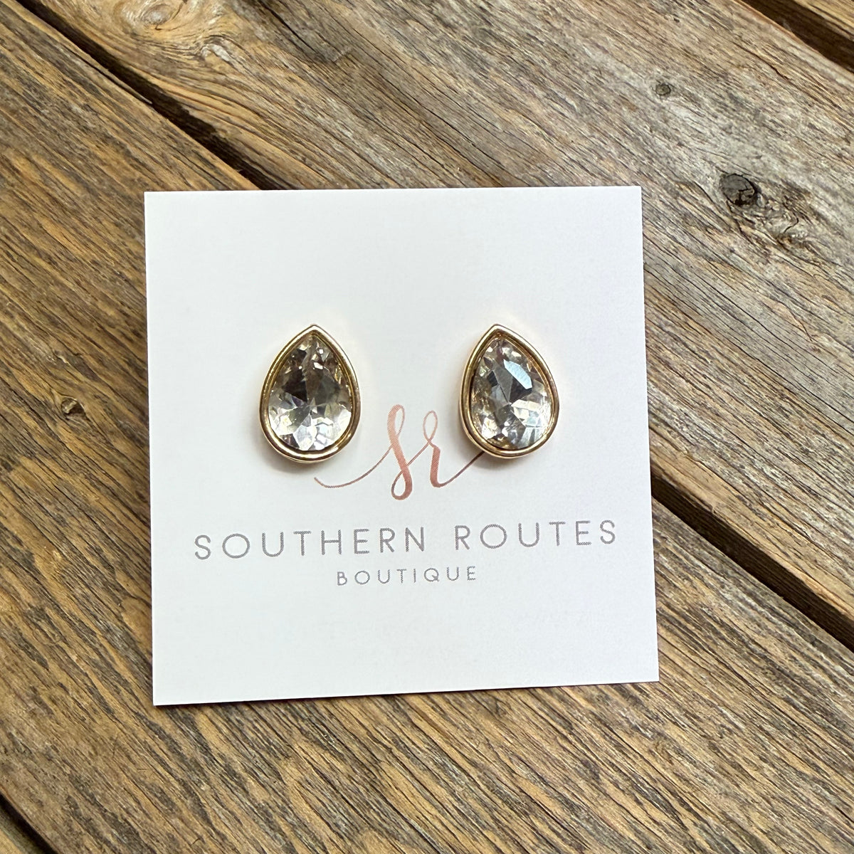 Large Teardrop Crystal Stud Earrings | Gold/Clear