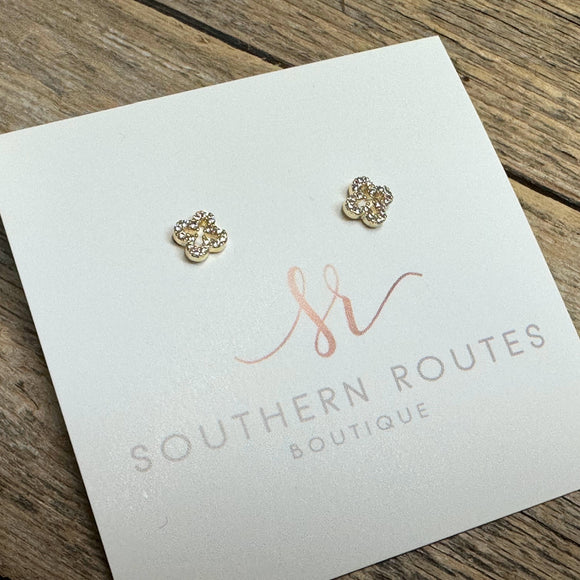 Clover CZ Stud Earrings | Gold