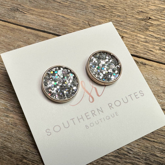 Glitter Stud Earrings | Silver