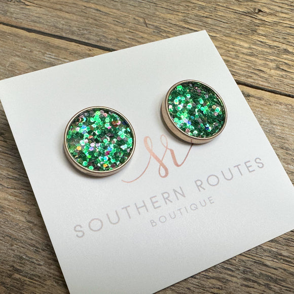 Glitter Stud Earrings | Green