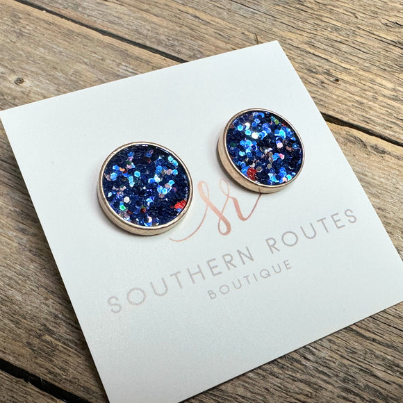 Glitter Stud Earrings | Blue