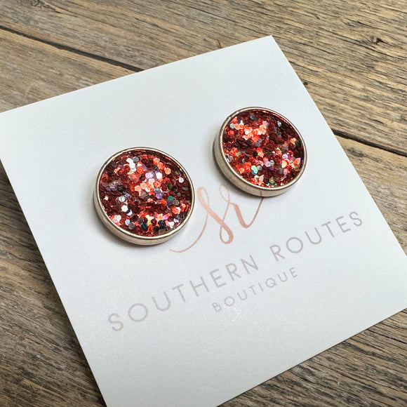 Glitter Stud Earrings | Red