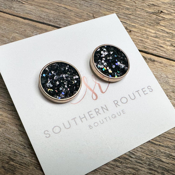 Glitter Stud Earrings | Black