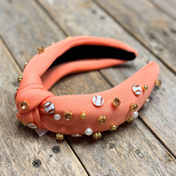 Baseball Embellished Knot Headband | Orange