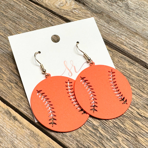 Matte Metal Baseball Earrings | Orange