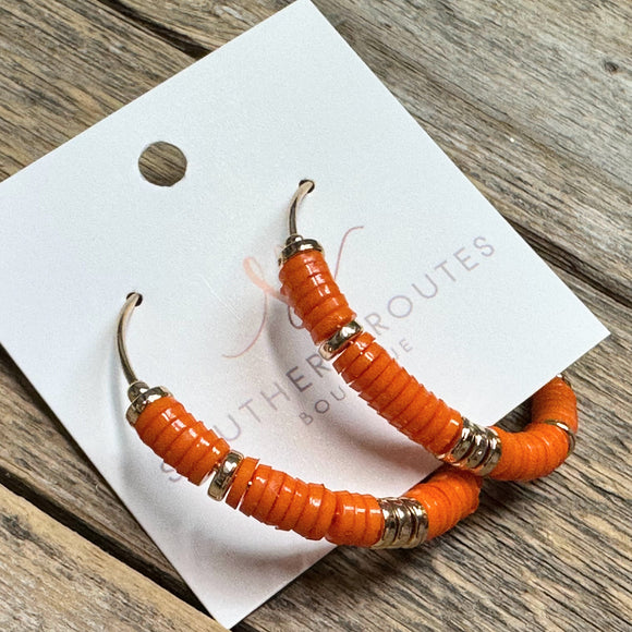 Beaded Hoop Earrings | Orange
