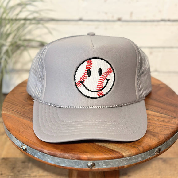 Baseball Smiley Foam Trucker Cap | Grey
