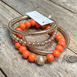 Stretch Bracelet Set | Gold+Orange