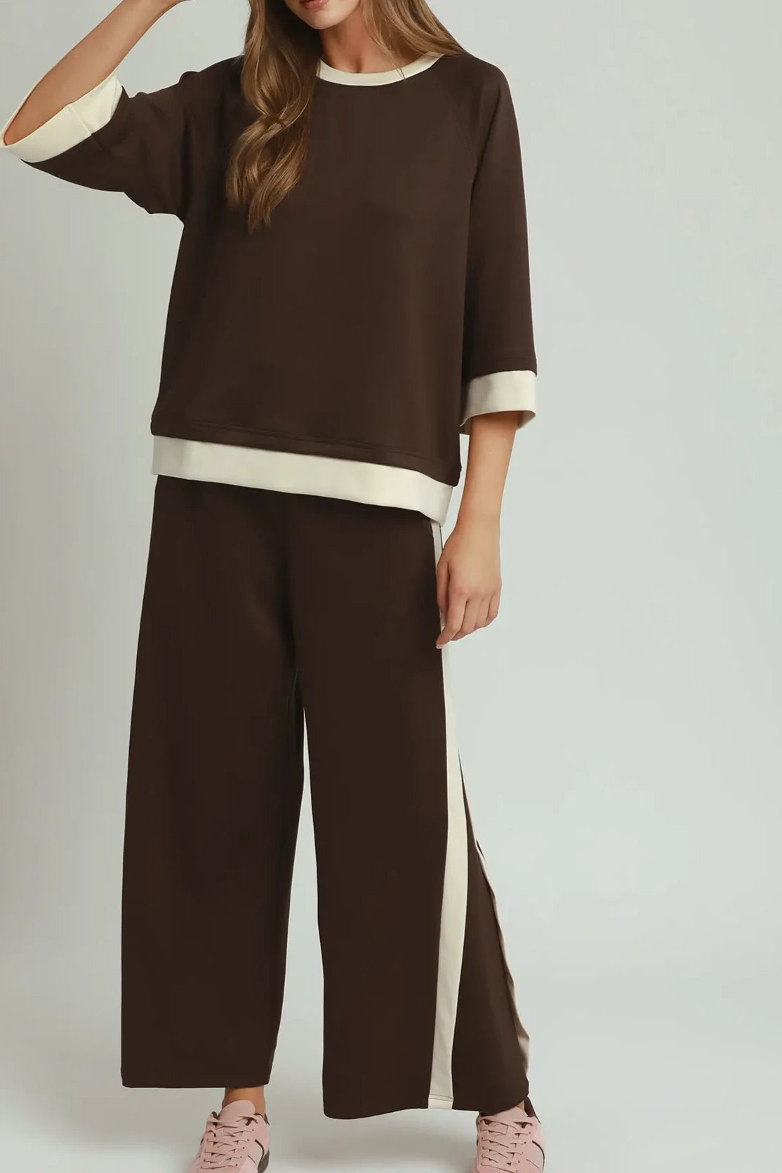 LuxeKnit Colorblock 2 Piece Set | Coco Brown