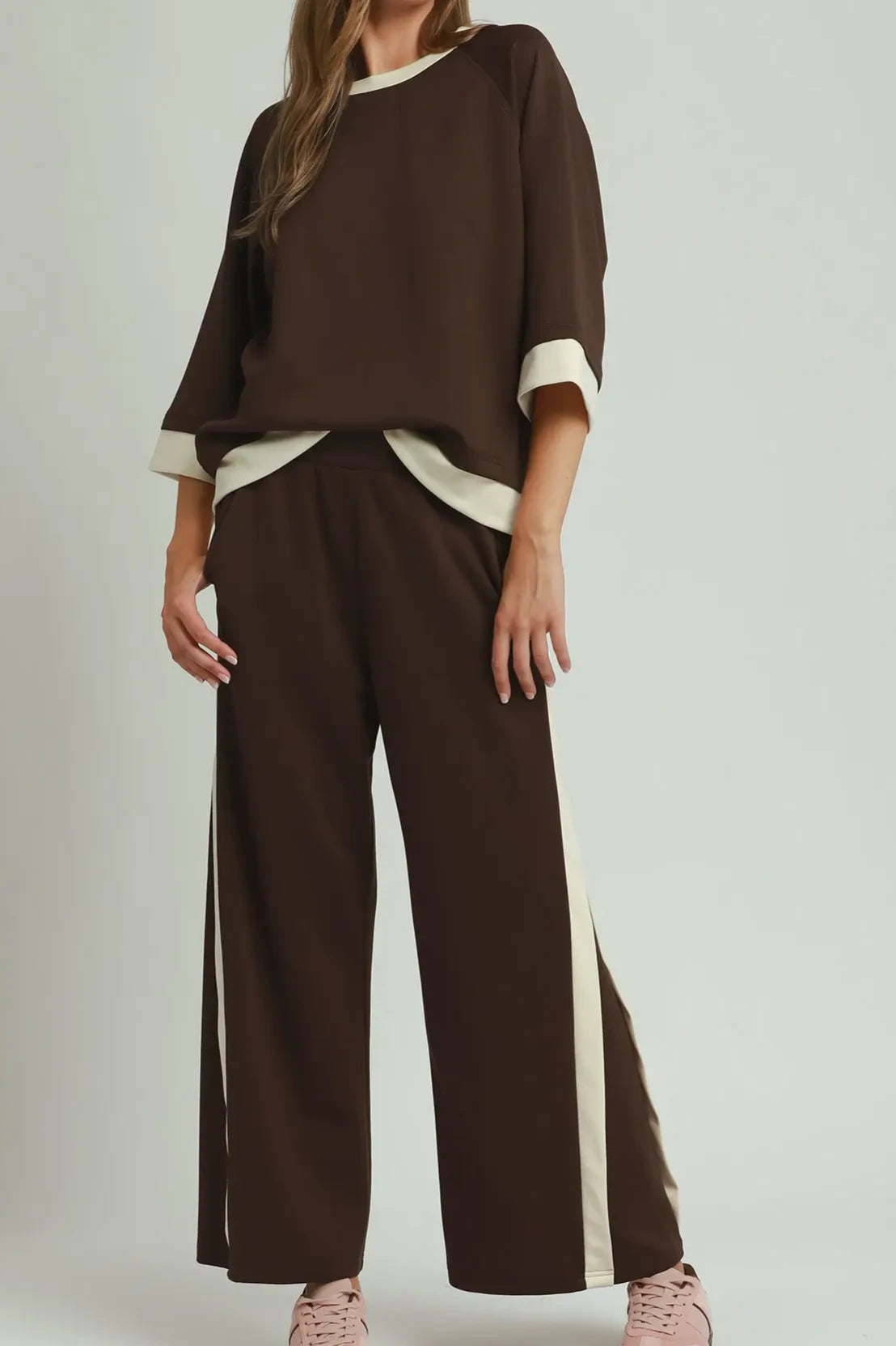 LuxeKnit Colorblock 2 Piece Set | Coco Brown