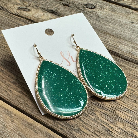 Glitter Teardrop Earrings | Green