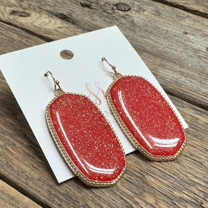 Glitter Oblong Earrings | Red