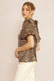 Zebra Bubble Sleeve Top | Mocha