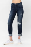 Judy Blue Double Cuff Boyfriend Jeans | Mid Rise