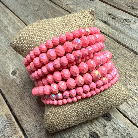 Beaded Stretch Bracelet Set | Bright Pink