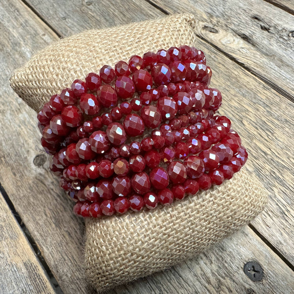 Beaded Stretch Bracelet Set | Burgundy