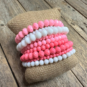 Beaded Stretch Bracelet Set | Pink+White Mix