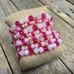 Beaded Stretch Bracelet Set | Fuchsia Mix