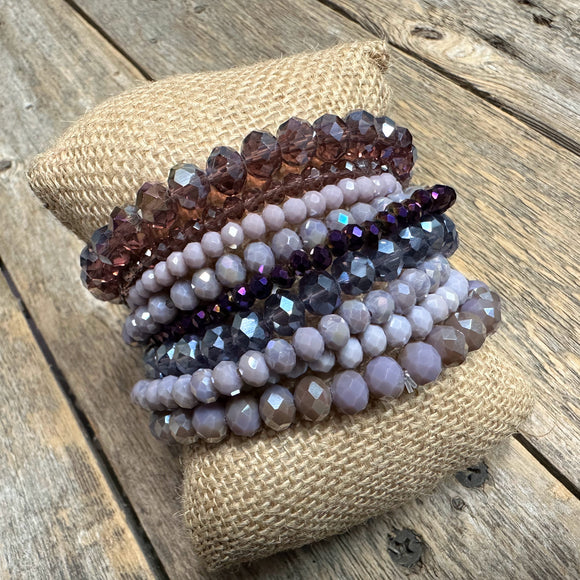 Beaded Stretch Bracelet Set | Purple Mix