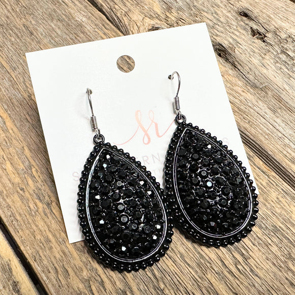 Black Crystal Teardrop Earrings | Black