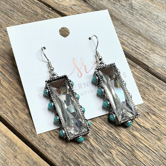 Western Rectangle Earrings | Beveled Glass+Silver
