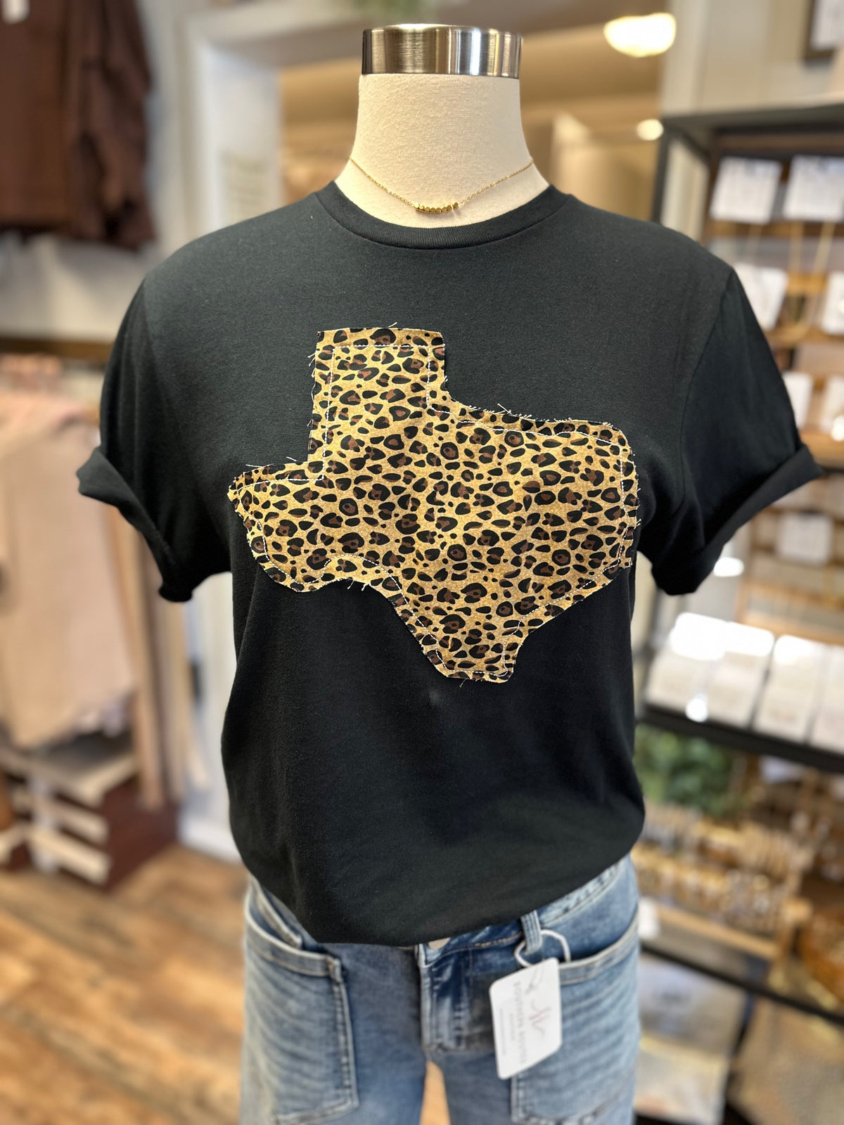 Leopard Texas Sewn On Tee | Black