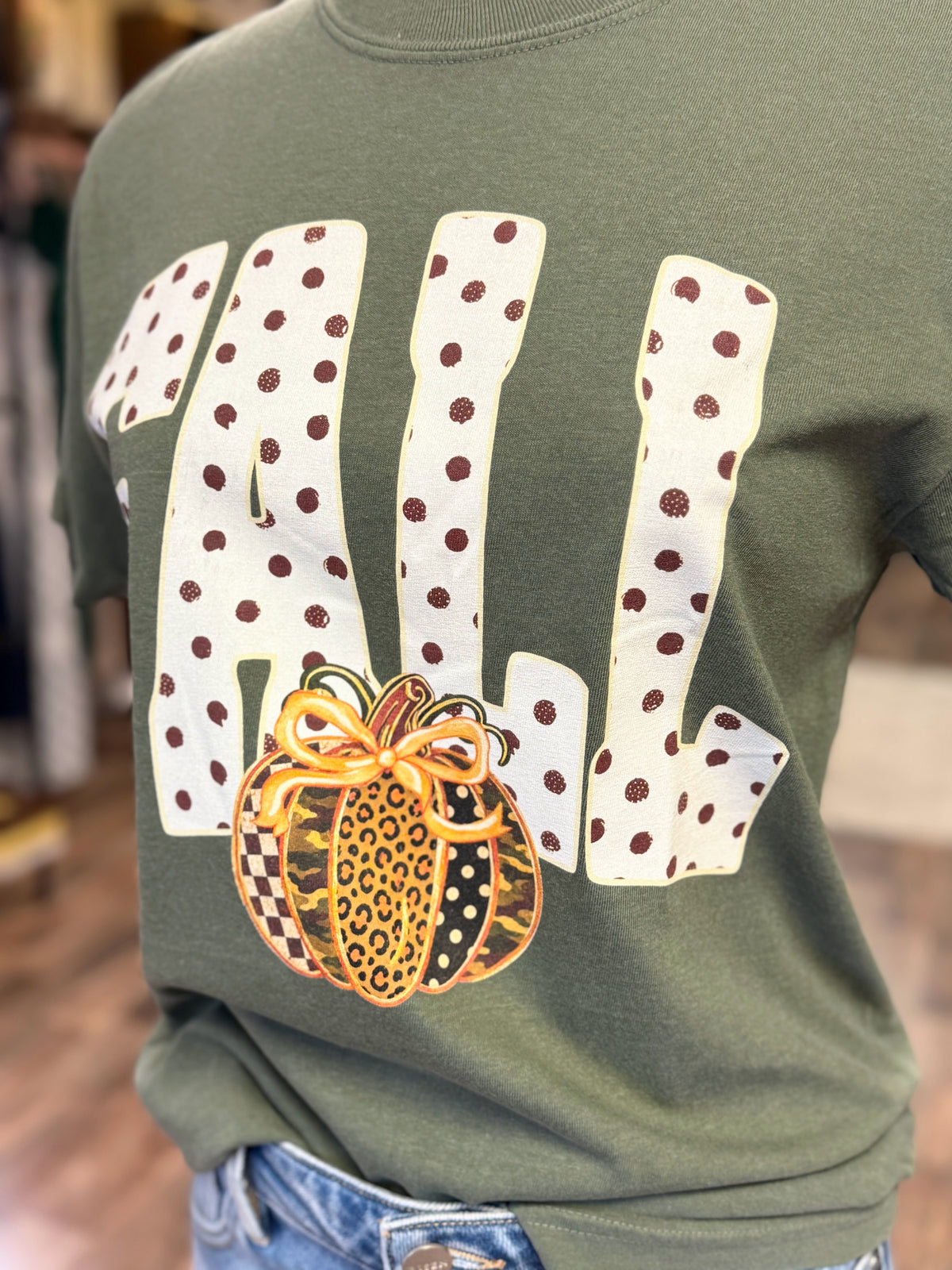 Fall Polka Dots Tee | Moss