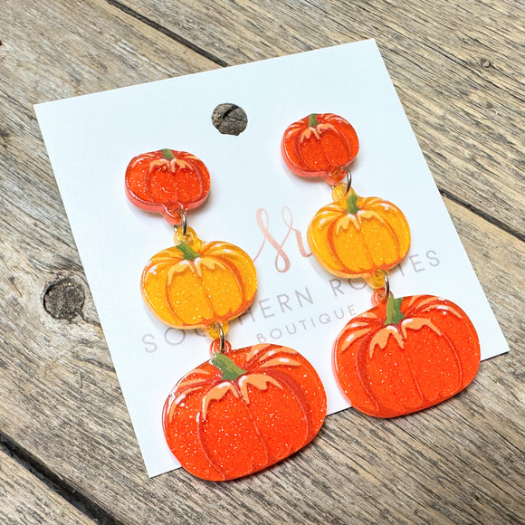 Pumpkin Trio Acrylic Stud Drop Earrings