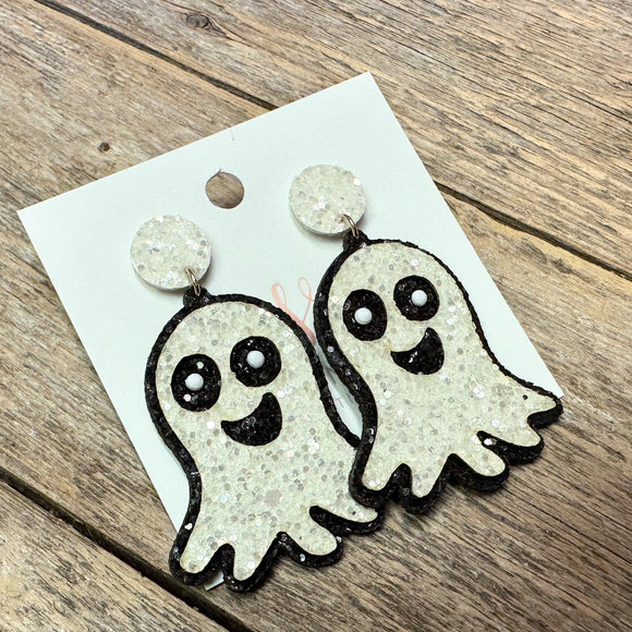 Friendly Ghost Glitter Earrings | Black+White