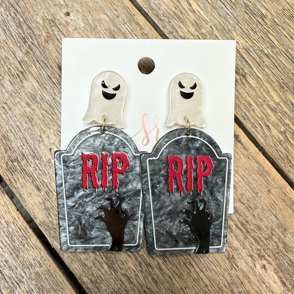 Spooky Tombstone Acrylic Earrings | Smoky