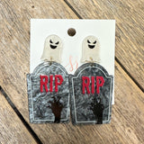 Spooky Tombstone Acrylic Earrings | Smoky