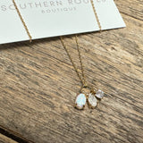 Dainty Opal+Crystal | 18k Gold Dipped Necklace+Earring Set