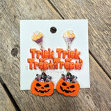 Trick Or Treat Acrylic Drop Earrings | Orange