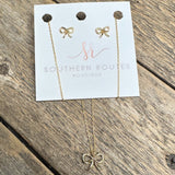 Ribbon Bow | 18k Gold Dipped Necklace+Earring Set