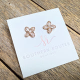 Flower Crystal Stud Earrings | Gold