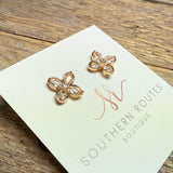 Flower Crystal Stud Earrings | Gold