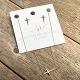 Brushed Cross | 18k Gold Dipped Necklace+Earring Set