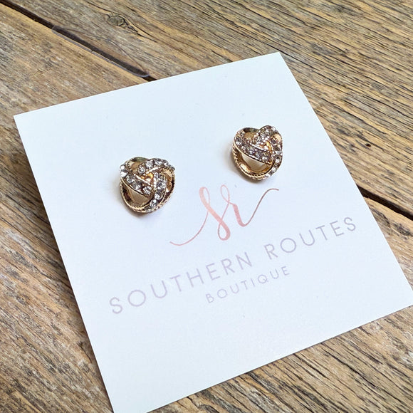 Knotted Crystal Stud Earrings | Gold