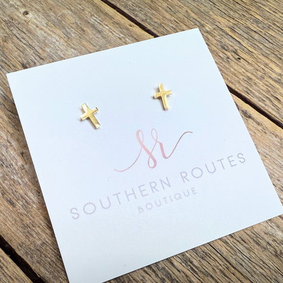 Cross Stud Earrings | Gold