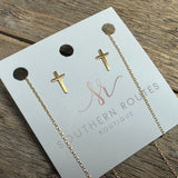 Brushed Cross | 18k Gold Dipped Necklace+Earring Set