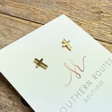 Cross Stud Earrings | Gold
