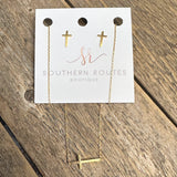 Brushed Cross | 18k Gold Dipped Necklace+Earring Set