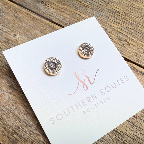 Clear Crystal Rhinestone Stud Earrings | Gold