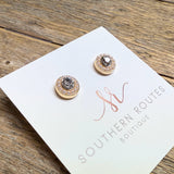 Clear/Pearl Crystal Rhinestone Stud Earrings | Gold