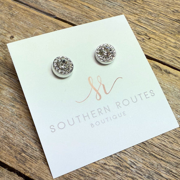 Clear Crystal Rhinestone Stud Earrings | Silver