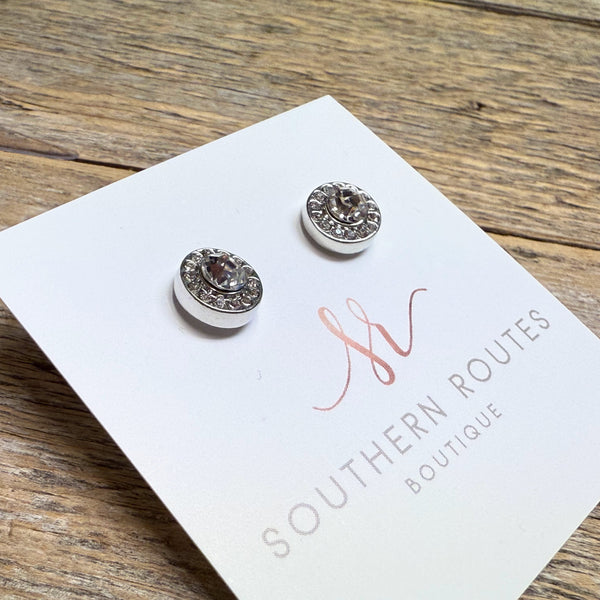 Clear Crystal Rhinestone Stud Earrings | Silver
