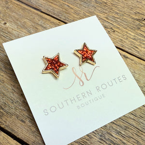 Glitter Star Stud Earrings | Red/Gold