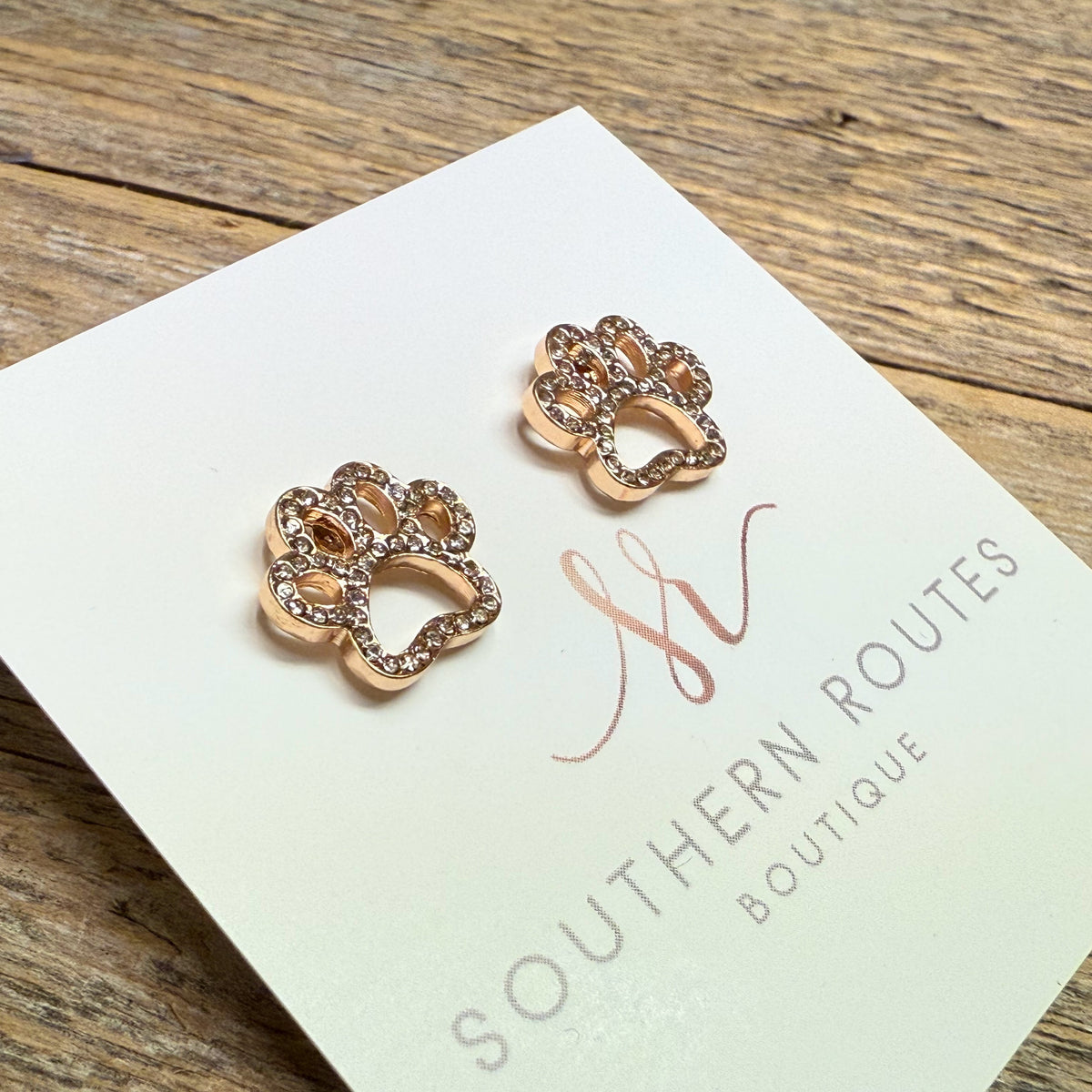 Crystal Cougar Paw Stud Earrings | Clear/Gold