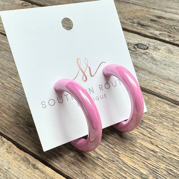 Shiny Hoop Earrings | Pink