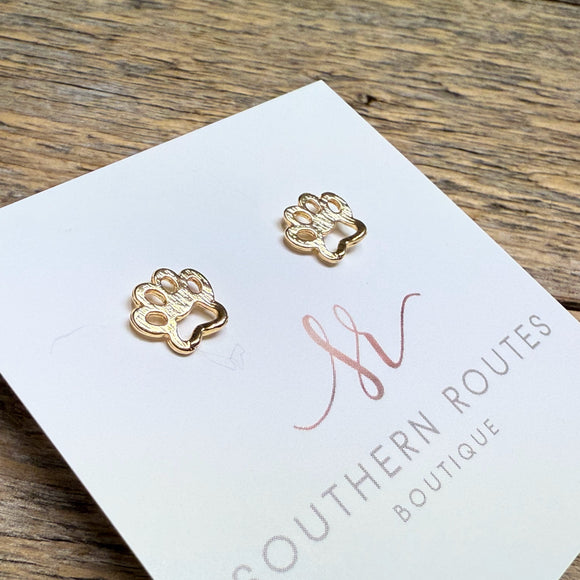 18K Gold Filled Hypoallergenic Cougar Paw Stud Earrings | Gold